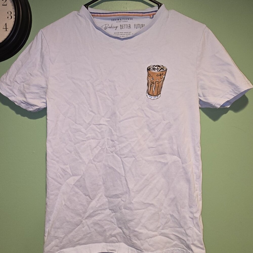 Denim & Flower Ricky Singh Shirt Mens Small Cookie Coffee Graphic Streetwear